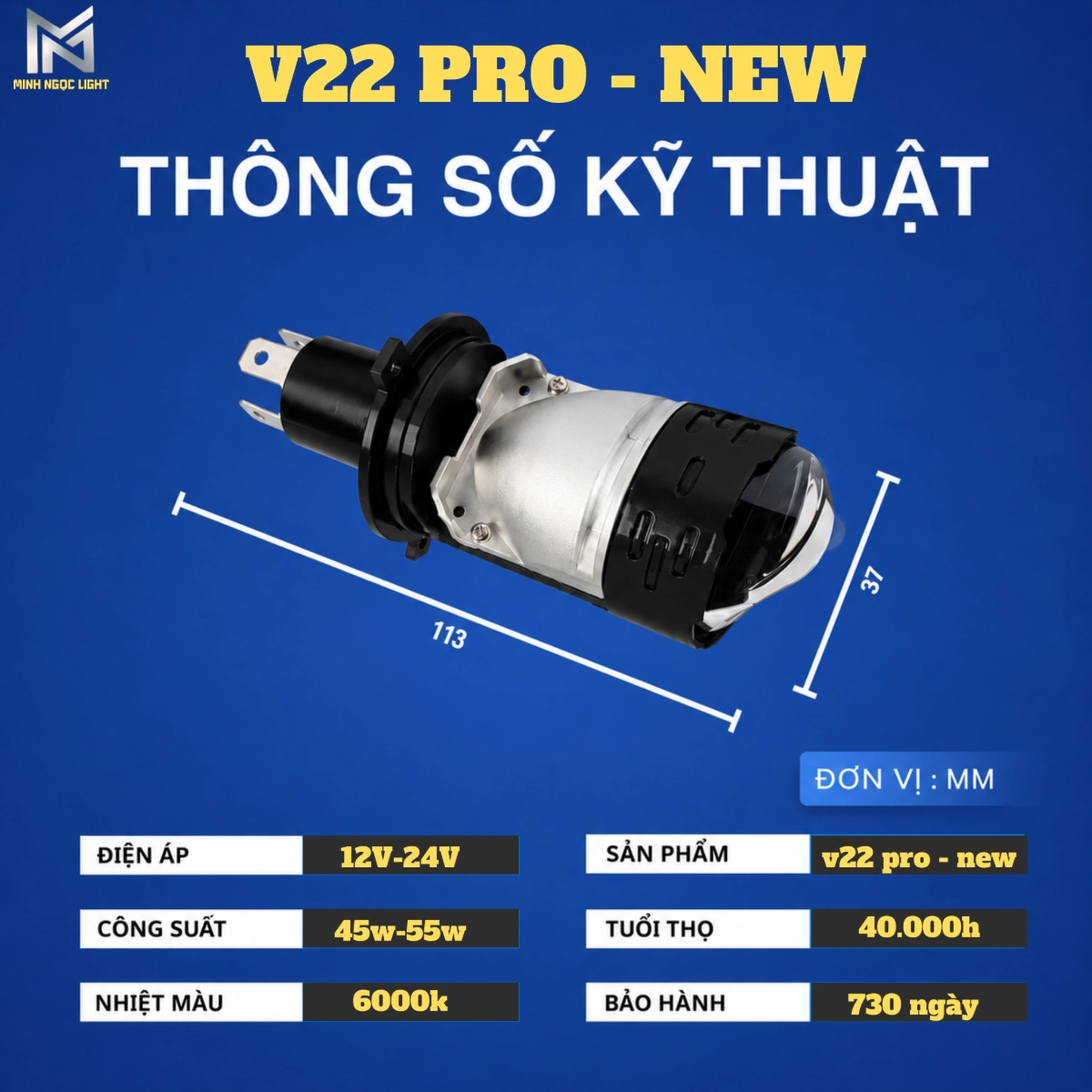 ĐÈN PHA LED BiCauMiNi V22 Pro , 55W Phù Hợp Cho OTo Xe Máy H4 - DC 12-24V ( Tặng Kèm 1 Hậu Audi )