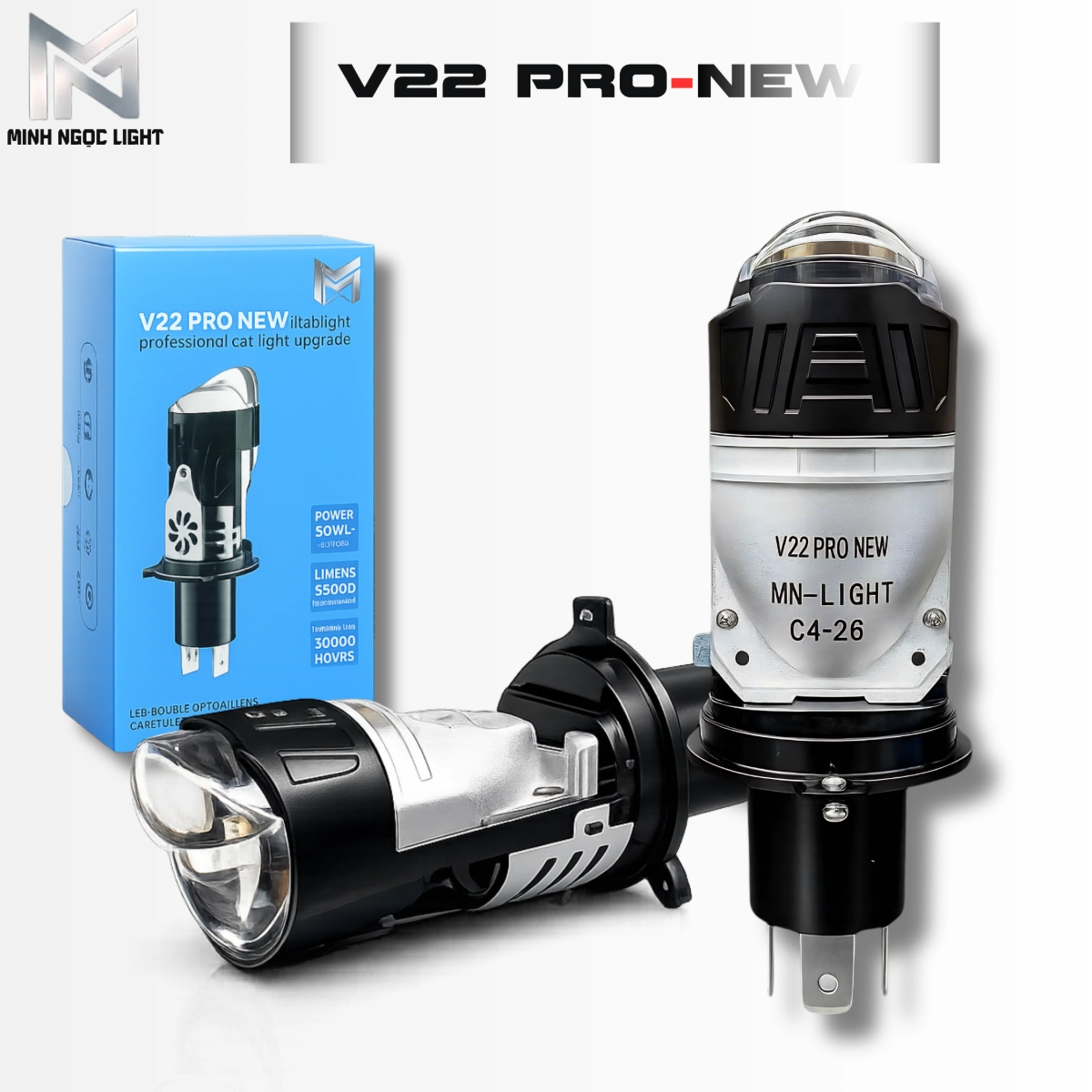 ĐÈN PHA LED BiCauMiNi V22 Pro , 55W Phù Hợp Cho OTo Xe Máy H4 - DC 12-24V ( Tặng Kèm 1 Hậu Audi )