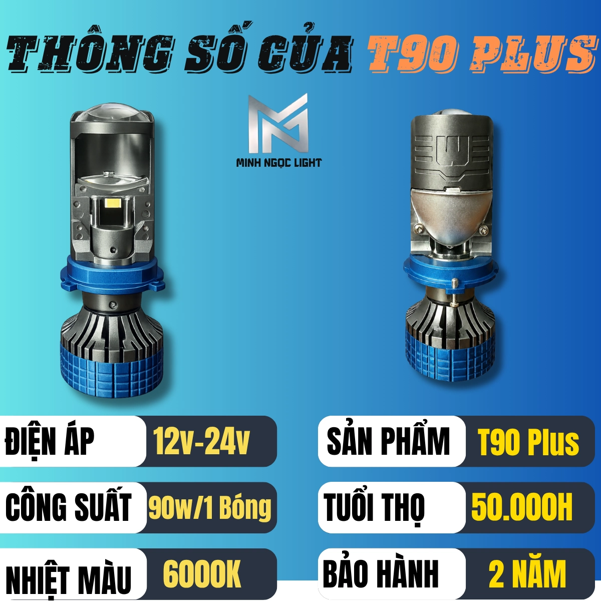 ĐÈN PHA Led T90 Plus + CHÂN H4 trong phân khúc Bi Cầu MiNi - Bảo hành 2 năm lỗi 1 đổi 1 ! Đèn Pha Đèn Ô Tô Máy H4 12v vs 24v