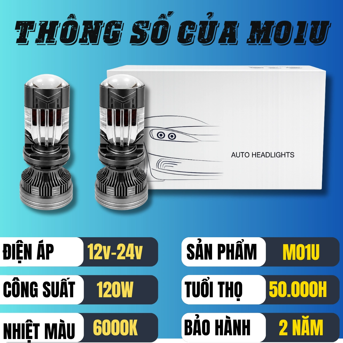 ĐÈN PHA BICAUMINI M01U -120W H4- 12-24V  Bảo hành 2 năm