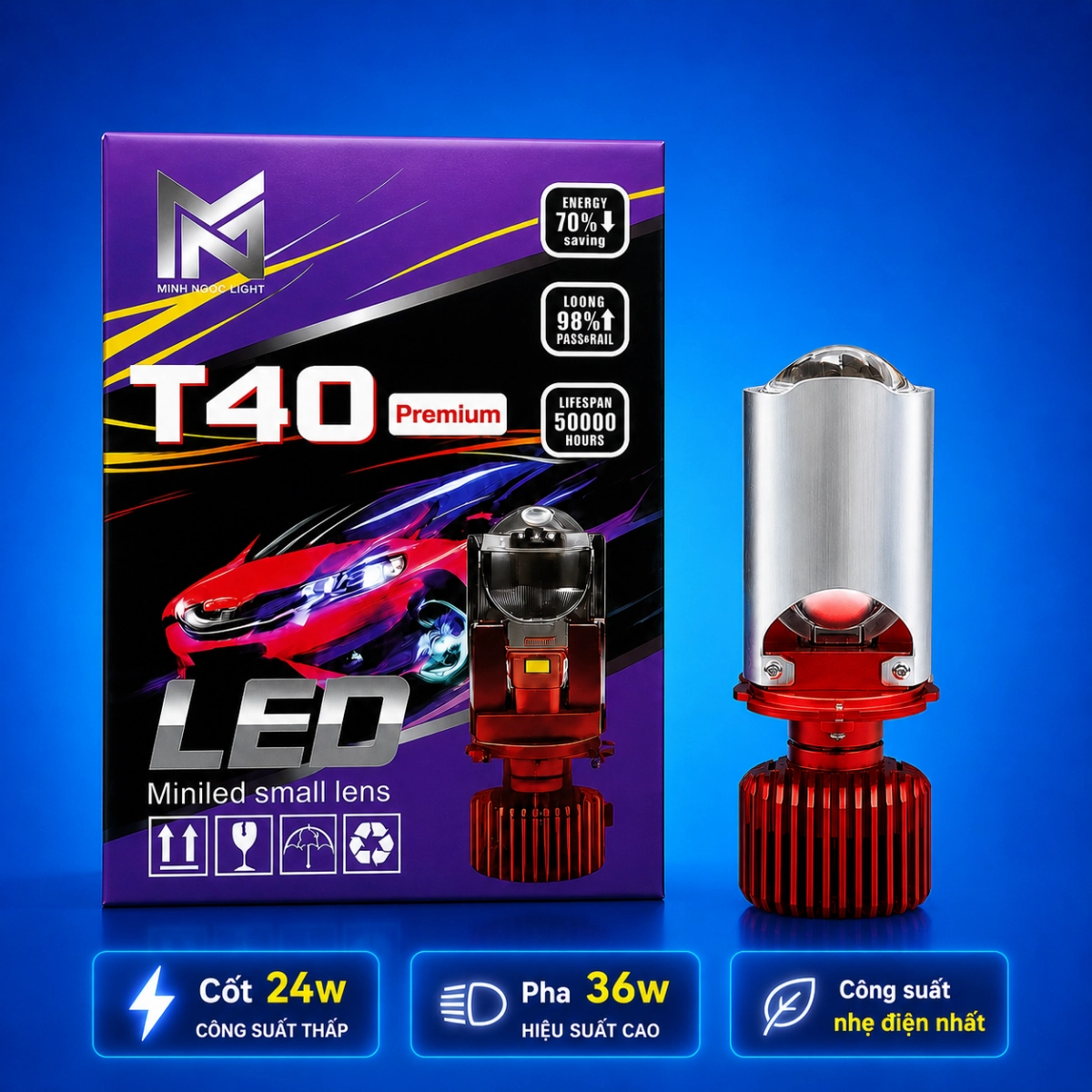 ĐÈN PHA LED T40 -PREMIUM- BH 24 Tháng ! Đèn Pha Bi Cầu Mini