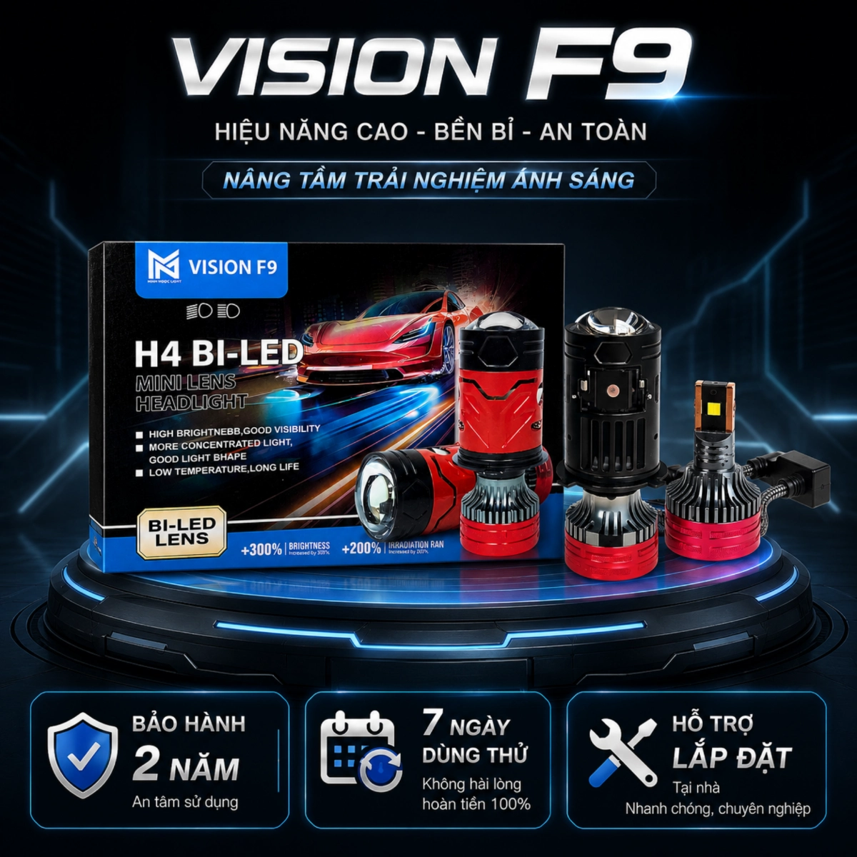 ĐÈN PHA DẪN SÁNG VISION F9 MẪU MỚI NHẤT 2025  NÉT CẮT BẰNG