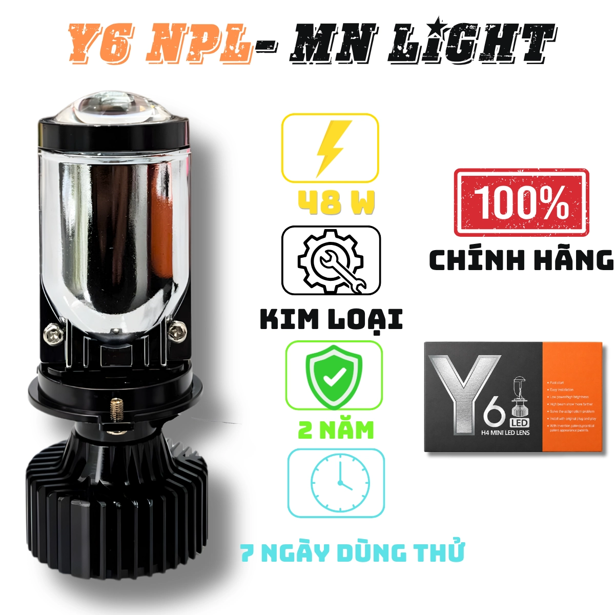 ĐÈN PHA LED Y6-H4 Mẫu mới 2026 . Bảo hành chính hãng 2 năm lỗi 1 đổi 1 trong 730 ngày - Mang lại ánh sáng tốt và cảm giác lái an toàn Đèn Pha Đèn Phụ Tùng
