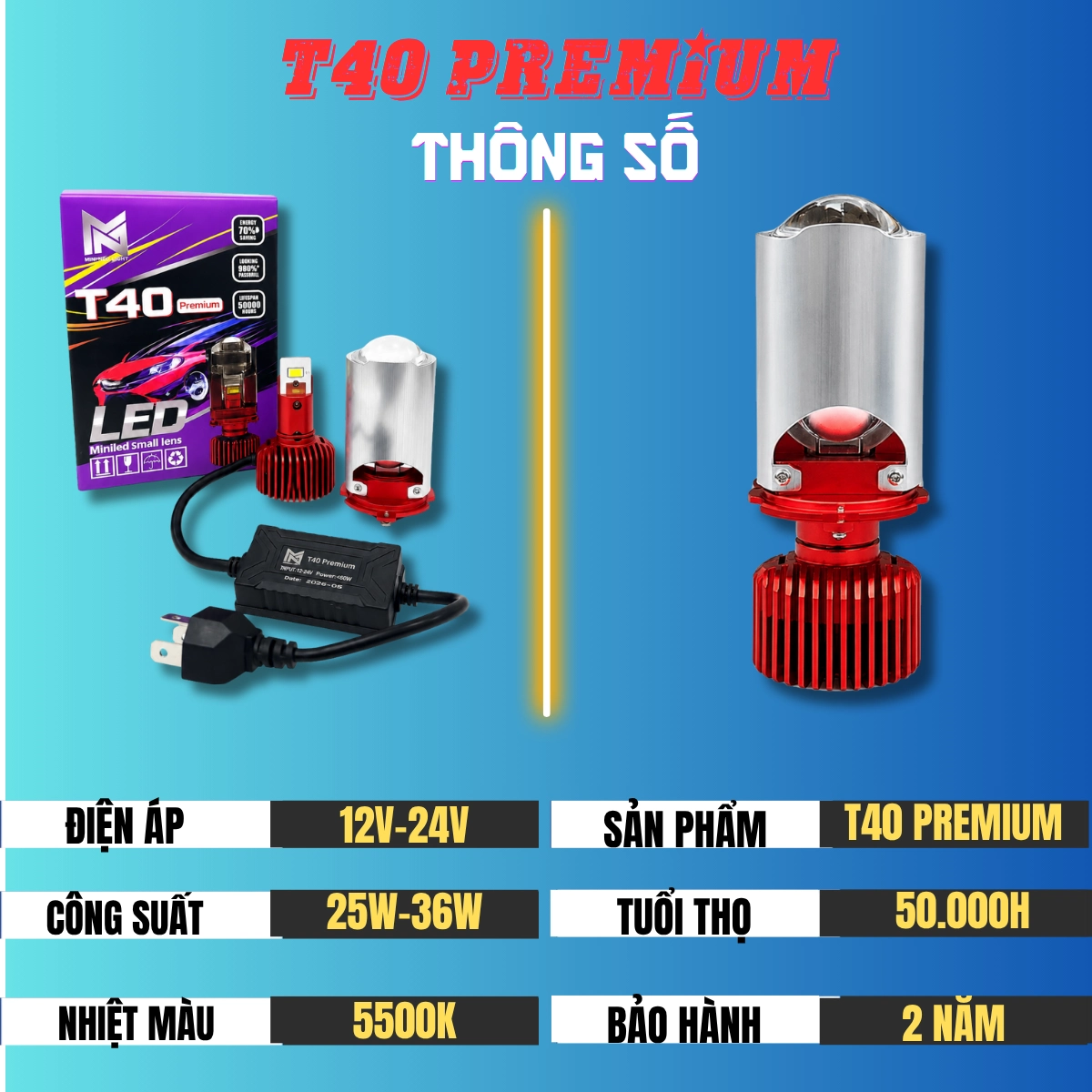 ĐÈN PHA LED T40 -PREMIUM- BH 24 Tháng ! Đèn Pha Bi Cầu Mini