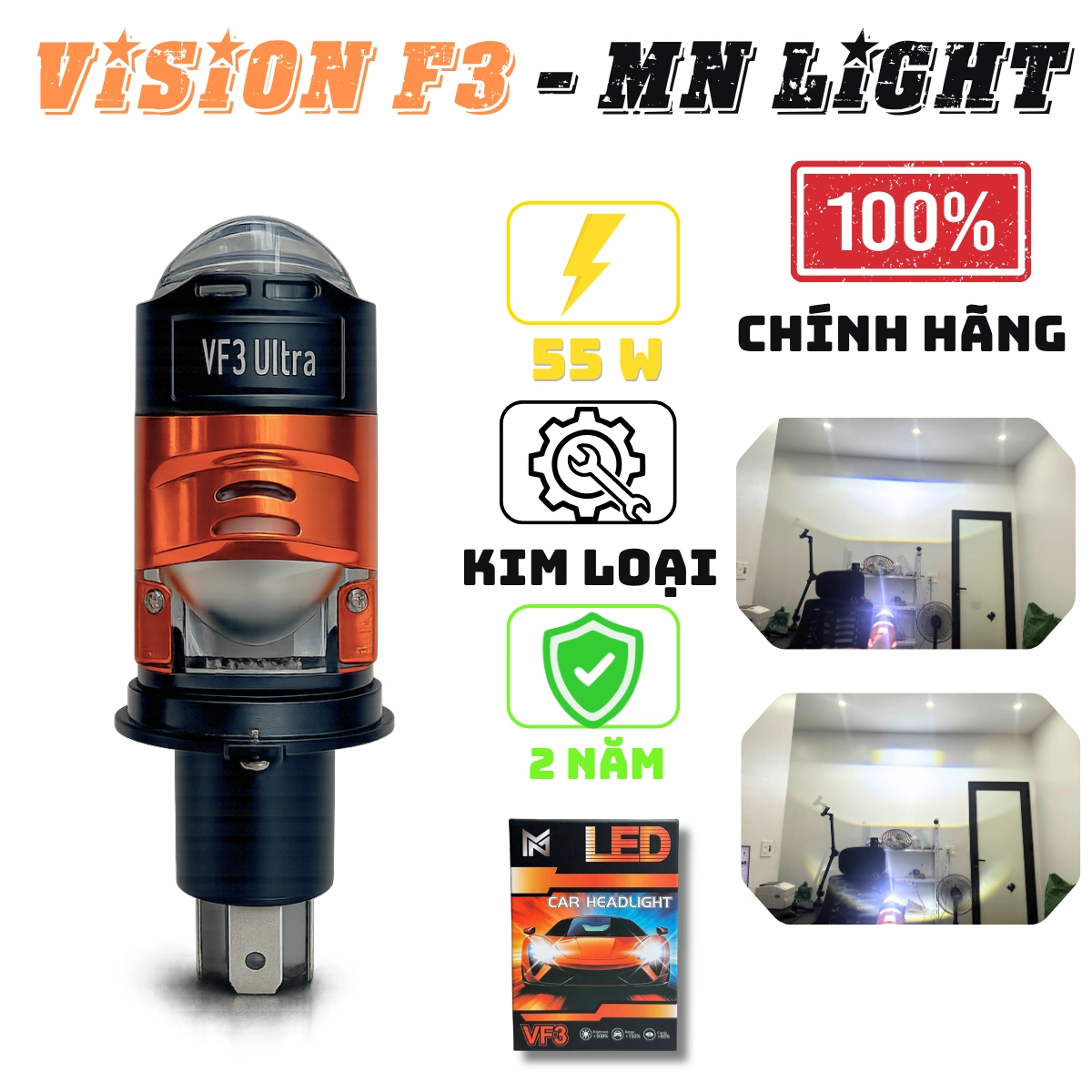 Đèn Pha BI MINI VISON F3 H4 - 55W Bh 2 năm Tặng Kèm 1 Hậu Audi