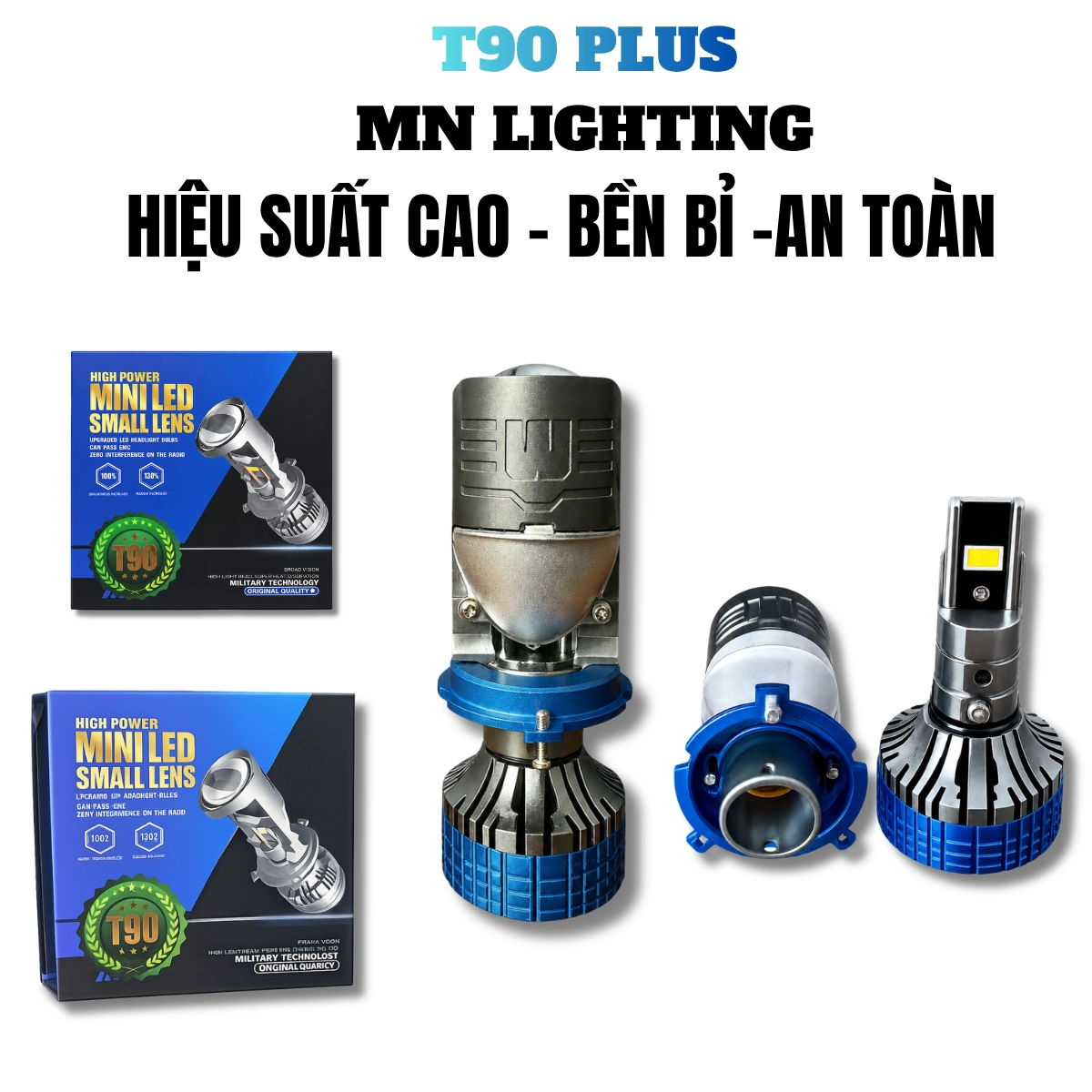 ĐÈN PHA Led T90 Plus + CHÂN H4 trong phân khúc Bi Cầu MiNi - Bảo hành 2 năm lỗi 1 đổi 1 ! Đèn Pha Đèn Ô Tô Máy H4 12v vs 24v