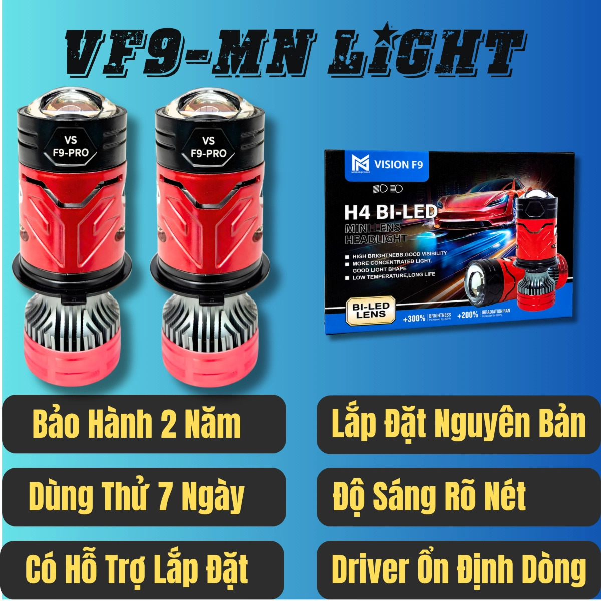 ĐÈN PHA DẪN SÁNG VISION F9 MẪU MỚI NHẤT 2025  NÉT CẮT BẰNG
