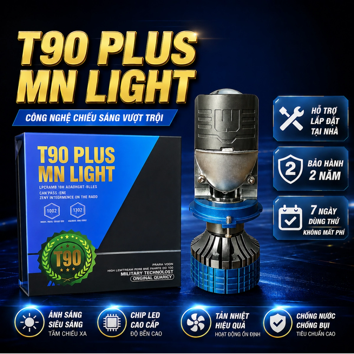 ĐÈN PHA Led T90 Plus + CHÂN H4 trong phân khúc Bi Cầu MiNi - Bảo hành 2 năm lỗi 1 đổi 1 ! Đèn Pha Đèn Ô Tô Máy H4 12v vs 24v