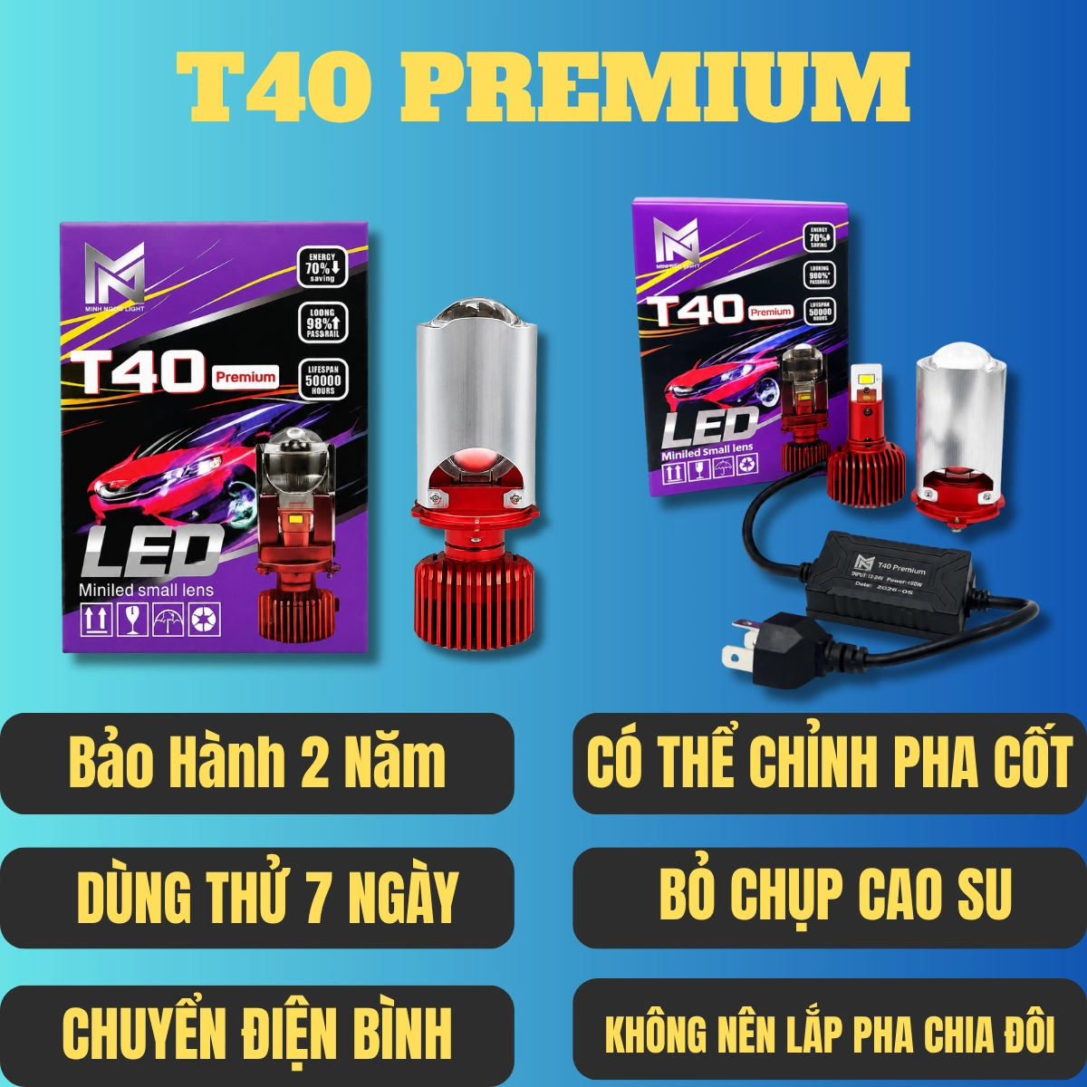 ĐÈN PHA LED T40 -PREMIUM- BH 24 Tháng ! Đèn Pha Bi Cầu Mini