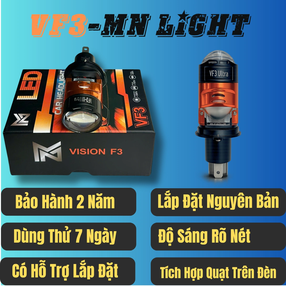 Đèn Pha BI MINI VISON F3 H4 - 55W Bh 2 năm Tặng Kèm 1 Hậu Audi