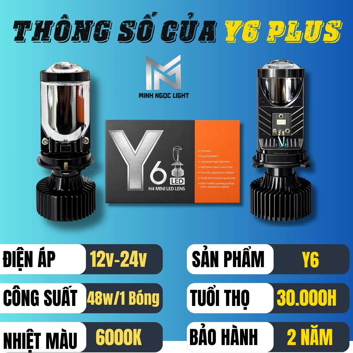 ĐÈN PHA LED Y6-H4 Mẫu mới 2026 .  Bảo hành chính hãng 2 năm lỗi 1 đổi 1 trong 730 ngày - Mang lại ánh sáng tốt và cảm giác lái an toàn Đèn Pha Đèn Phụ Tùng