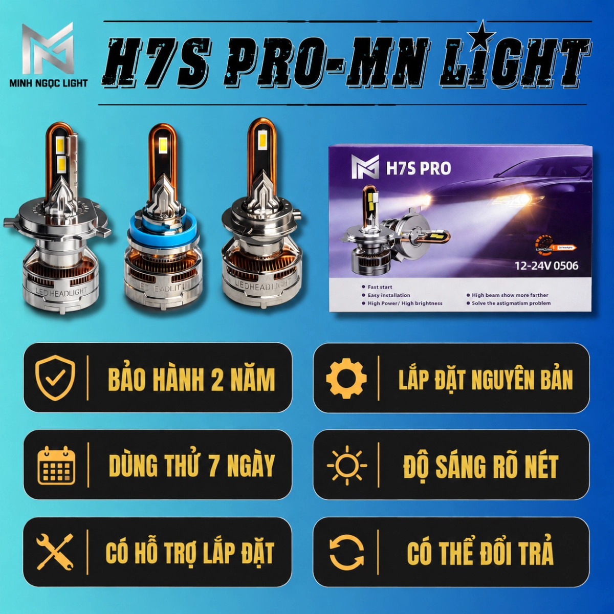 Đèn Led H7S Mẫu 6/2026 Chân H4, H11 BH 24 Tháng